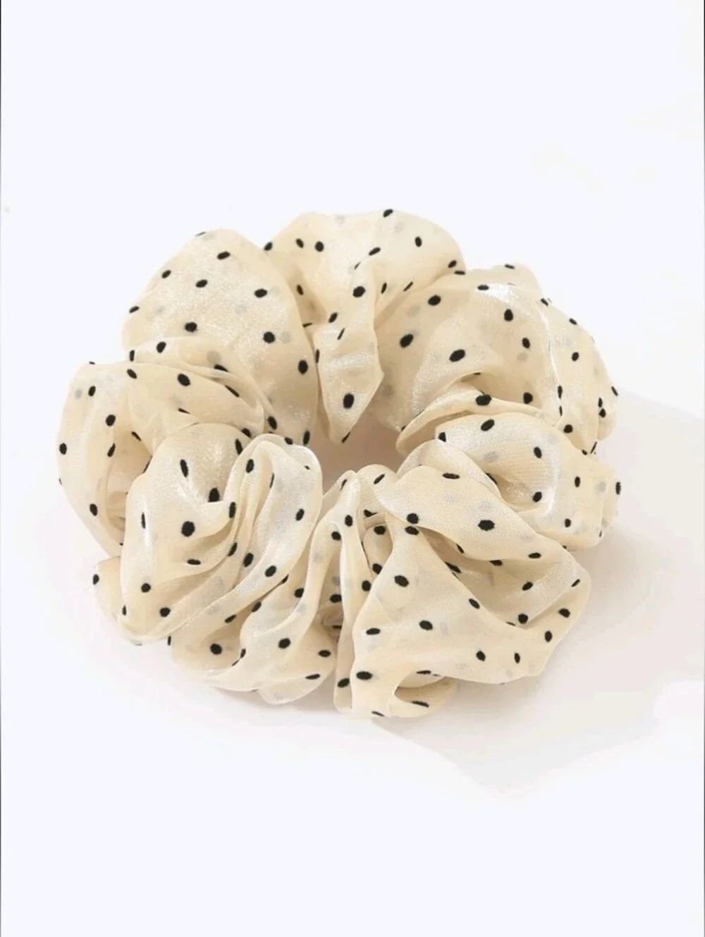 NEW! Oversized Beige Polka Dot Sheer Scrunchie Chic Style